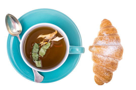 Blue cup with herb drink