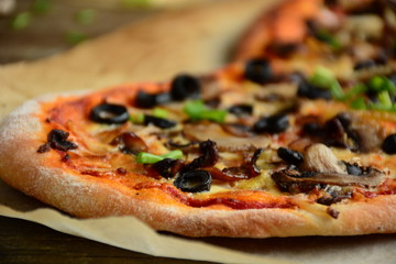 Italian pizza with mozzarella cheese, mushrooms