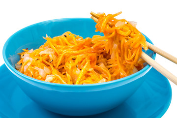 Spicy salad of pumpkin, carrot, onion