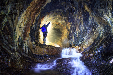 Underground river in a stone cave