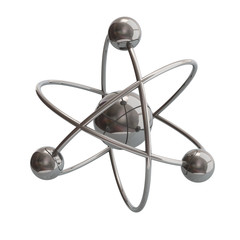 3D illustration silver metal atom symbol on white background