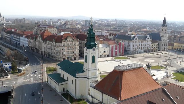 Aerial view from the city hall tower over Oradea town center