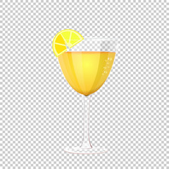 Glass of cocktail. Vector illustration on checkered background. Clear glass