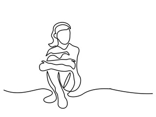 Continuous line drawing. Sitting beautiful girl. Vector illustration