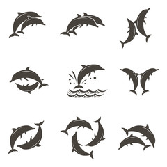 collection with abstract emblem of dolphin and sea wave