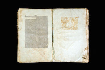 Old book cover vintage texture isolated black background ancient decrepit religious historical...