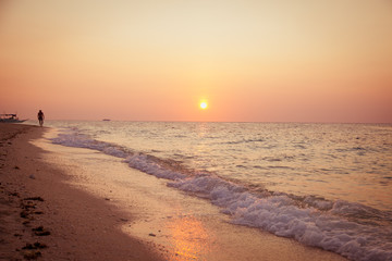 Fototapeta na wymiar Tropical background sunset view at Puka beach, Boracay. Philippines,