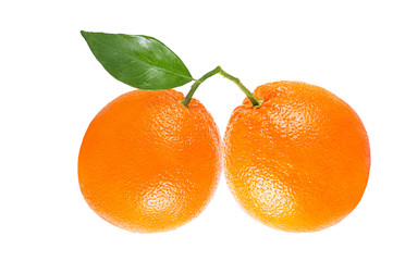Orange fruit with leaf isolated on white