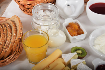 a creamy white cream cheese with orange juice and peach marmalade for a healthy grandma's breakfast