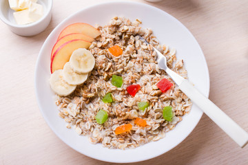 Oatmeal with fruit. A useful classic breakfast.