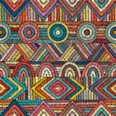 Fototapeta premium Embroidery - seamless ornament. Colored lines on a black background. Handmade. Ethnic and tribal motifs. Print in the bohemian style.