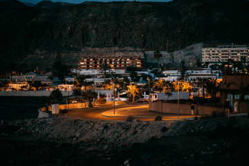 Little cosy town Palm Mar in the Tenerife in the evening
