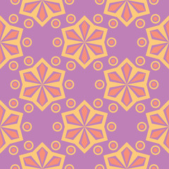 Geometric seamless background. Bright colored elements on violet background