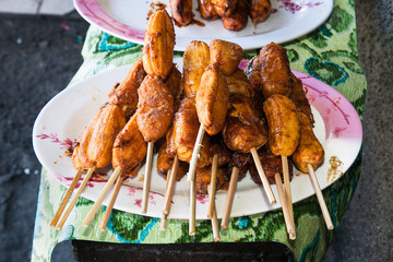 Fried banana is a familiar street food , Cebu. Philippines.