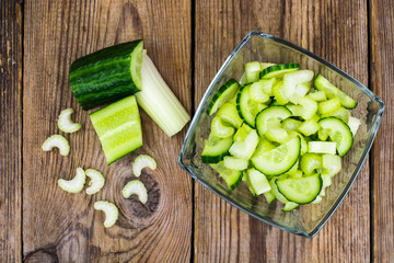 Fresh cucumber, stalks of celery for healthy food, diet menu