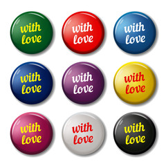 Bright round labels with words