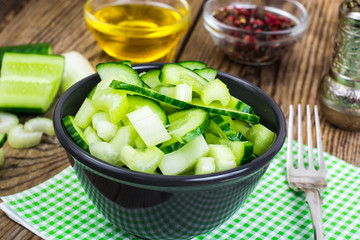 Fresh cucumber, stalks of celery for healthy food, diet menu