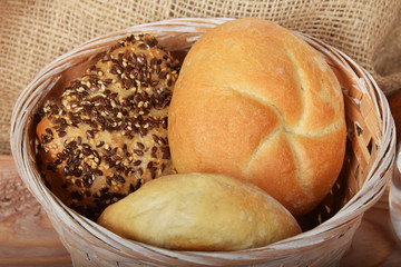 freshly baked hot rolls with seeds of sesame and linseed