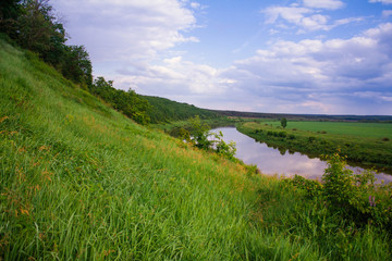 Fototapeta premium landscape with river and blue sky