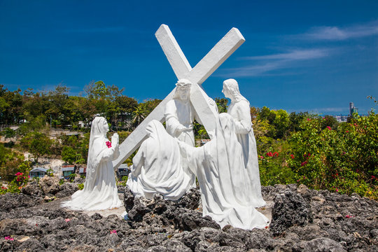 Hrist with pilgrims sculpture in Celestial Garden at Banawa Hills, Cebu. Philippines