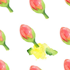 watercolor seamless pattern of tulips.