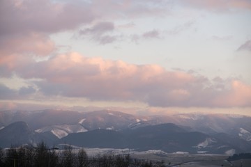Fototapeta premium Sunrise over the town. Slovakia