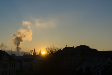 Sunrise over the town. Slovakia
