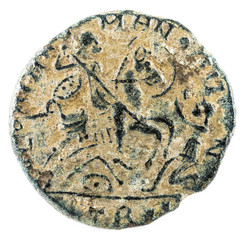 Ancient Roman copper coin of Emperor Magnentius. Reverse.
