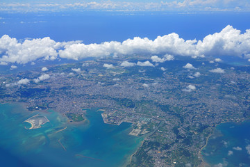 Aerial view of the island of Okinawa in the south of Japan