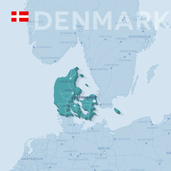 Map of cities and roads in Denmark.
