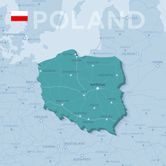 Map of cities and roads in Poland.
