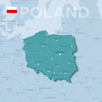 Fototapeta Map of cities and roads in Poland.