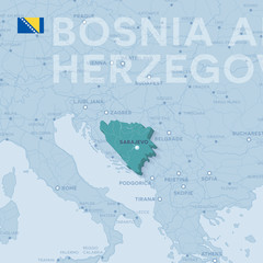 Map of cities and roads in Bosnia and Herzegovina.