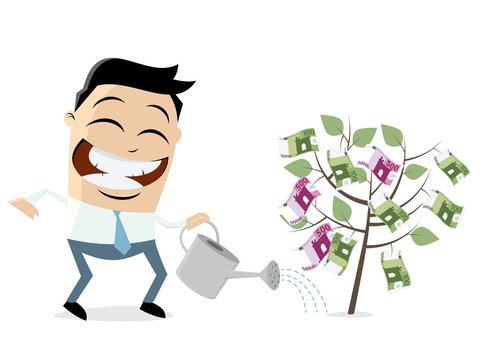 businessman watering a money tree