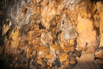 Stalactite and stalagmite in cave of Puerto Princesa subterranean underground river, Palawan, Philippine
