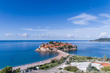 Naklejka na ściany i meble Aerial view of the Sveti Stefan. Montenegro.