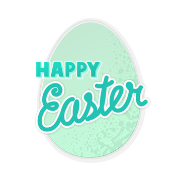 Happy Easter sticker with colorful handwritten text and egg. Isolated illustration with handwritten lettering on white background.