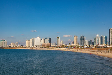 Tel Aviv skyline with beach