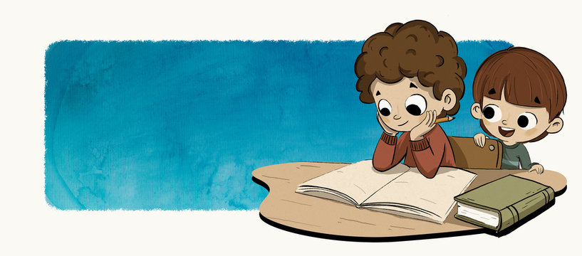 Ni&ntilde;os haciendo los deberes o leyendo