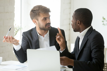 African black client having claims about business document disagreeing with caucasian partner,...