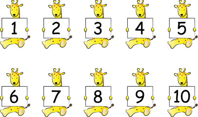 giraffe holding a card about 123