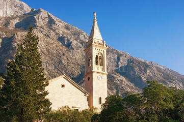 Fototapeta na wymiar View of Church of St. Eustahije in Dobrota town, Montenegro