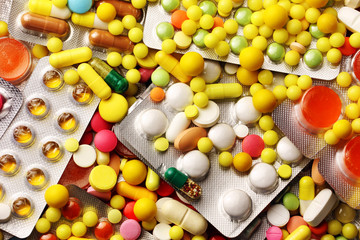 Medicine pills and colorful blisters pack