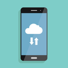 Cloud storage. Cloud icon on smartphone screen