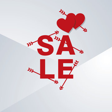 Sale arrows letters hearts Valentine red gray card