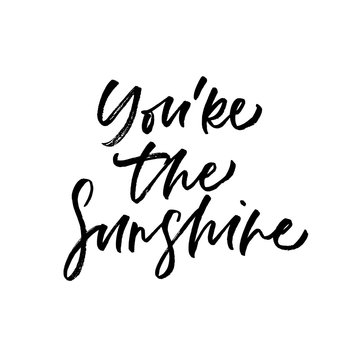 You're the sunshine. Valentine's Day calligraphy phrases. Hand drawn romantic postcard. Modern romantic lettering. Isolated on white background.