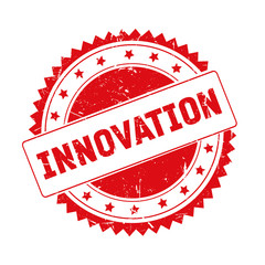 Innovation red grunge stamp isolated