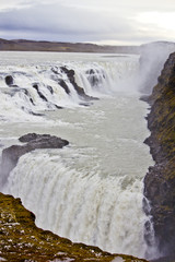 View of the Different Tiers of Gullfoss Waterfall in Iceland