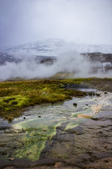 Colorful Mineral Deposits at One of the Geysers at Strokker Geysir Field in the Golden Circle of Iceland