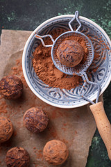 Candy truffles with cocoa powder